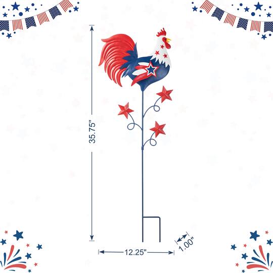 Glitzhome® 35.7" Patriotic Rooster Yard Stake